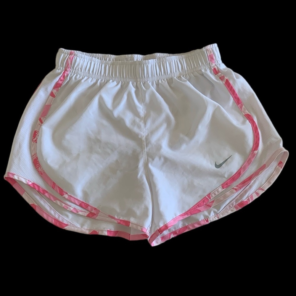 EUC White Nike Dri Fit Shorts with Pink Camouflage Trim • Size XS